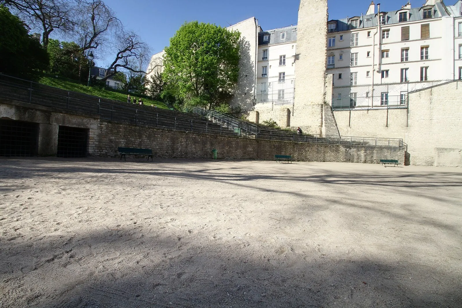 The tiers and the sand floor of the Arènes de Lutèce
