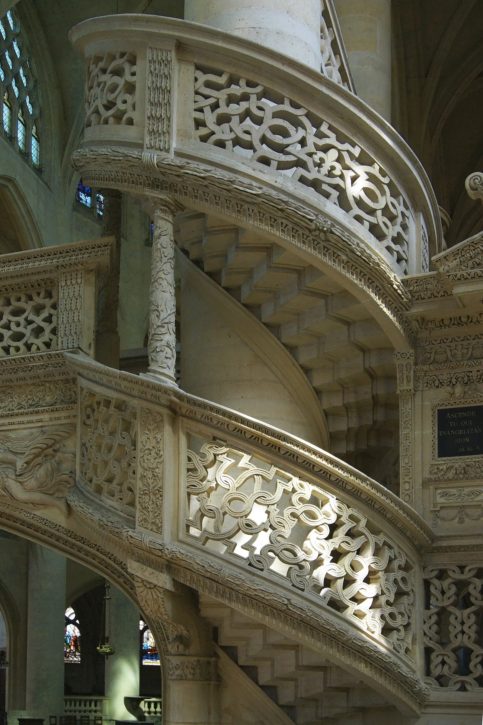 The right-hand spiral staircase of the rood screen of Saint-Étienne-du-Mont